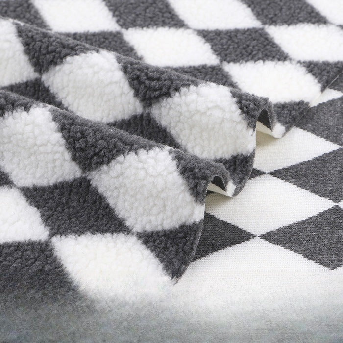 Printed Sherpa Fleece Fabric, Plush Warm Knit for Toys & Outerwear - Grey Diamond