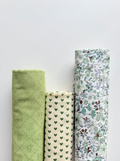 Cotton Jacquard Print Fabric, Green Botanical, for Dresses, Blouses & Scrunchies