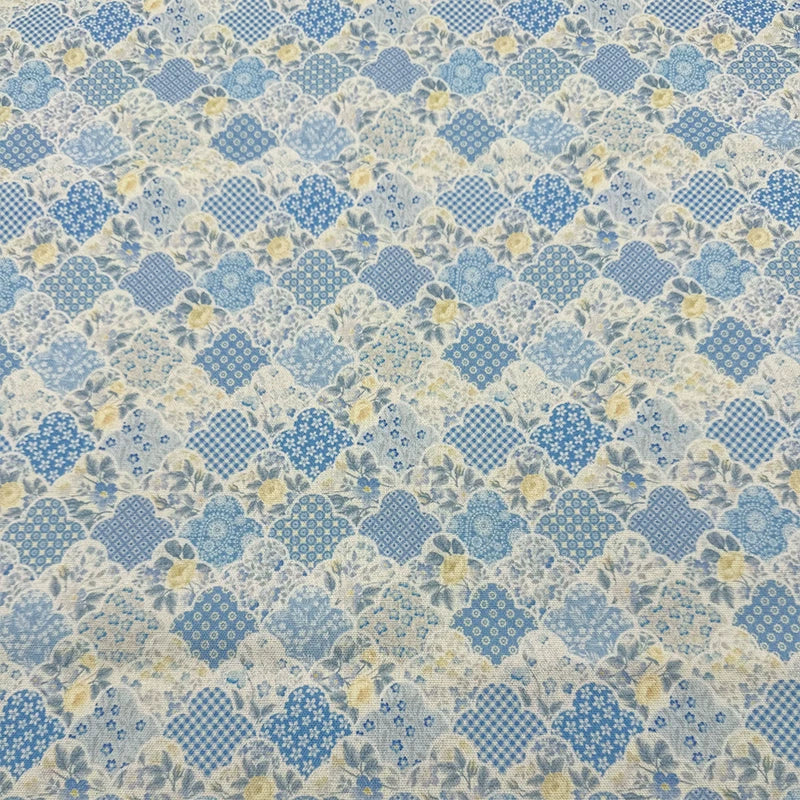 Bohemian Floral Cotton Linen Fabric for Tablecloths & DIY Crafts - Light Blue