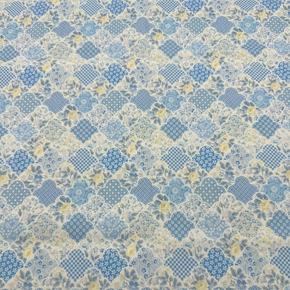 Bohemian Floral Cotton Linen Fabric for Tablecloths & DIY Crafts - Light Blue