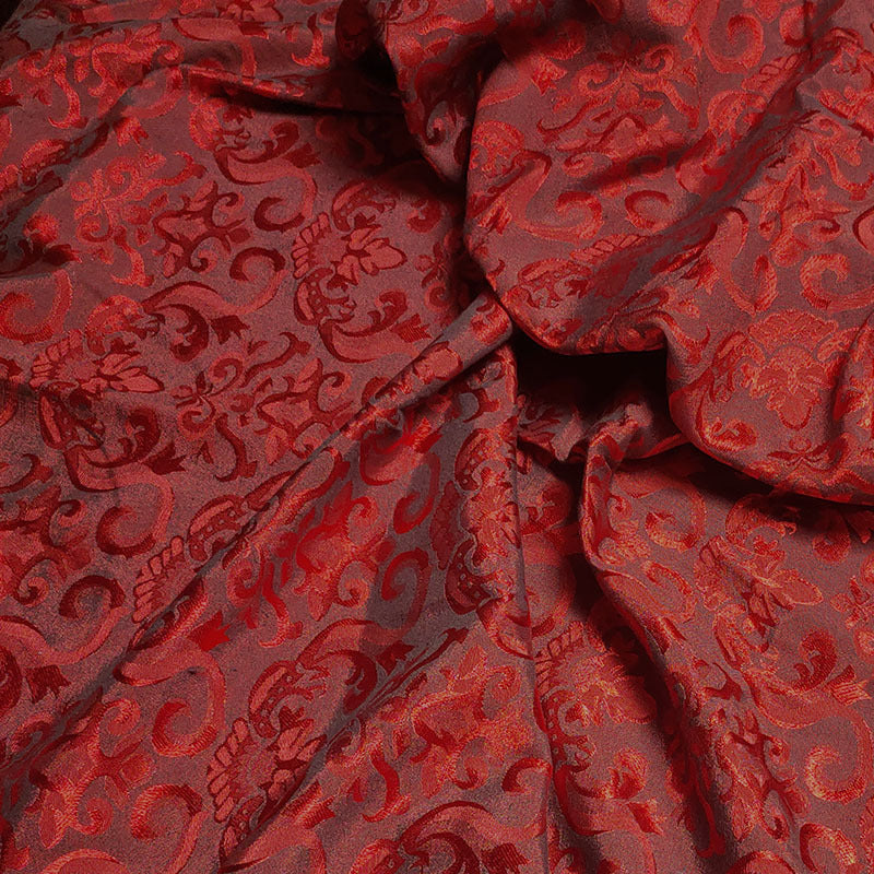 Gold Ingot Jacquard Cotton Fabric By The Yard | 6 Colors, 59" Wide for Robes & Loungewear - Red & Black