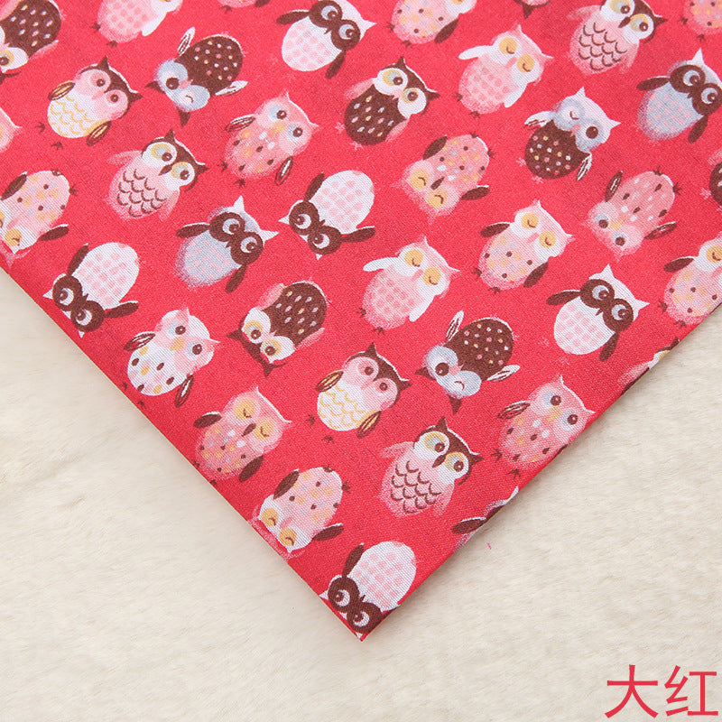 Polyester Owl Print Fabric, for Kids' Bags & Toys - Red
