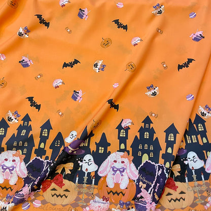 Halloween Lolita Print Fabric, Cotton Blend for Kids DIY Costumes - Pumpkin Orange