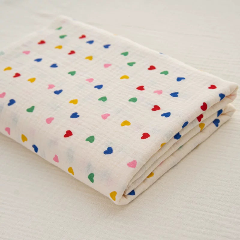 Cotton Double Gauze Fabric, for Baby & Nursery Sewing - Colorful Hearts