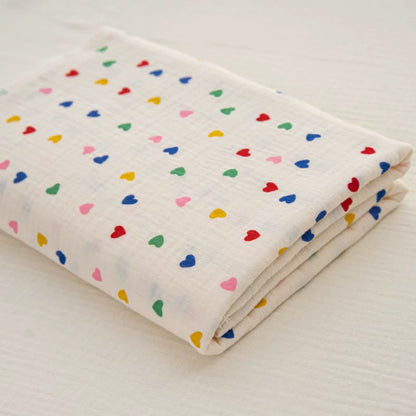 Cotton Double Gauze Fabric, for Baby Essentials - Colorful Hearts