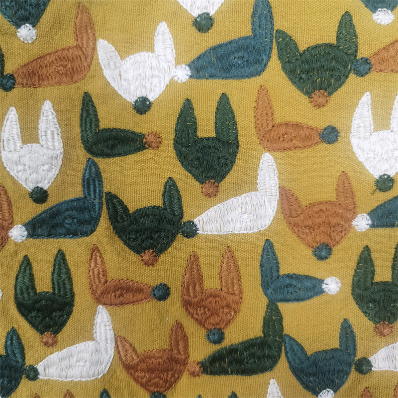 Fox Embroidery Linen Cotton Fabric, 49 in Wide - Ginger Yellow