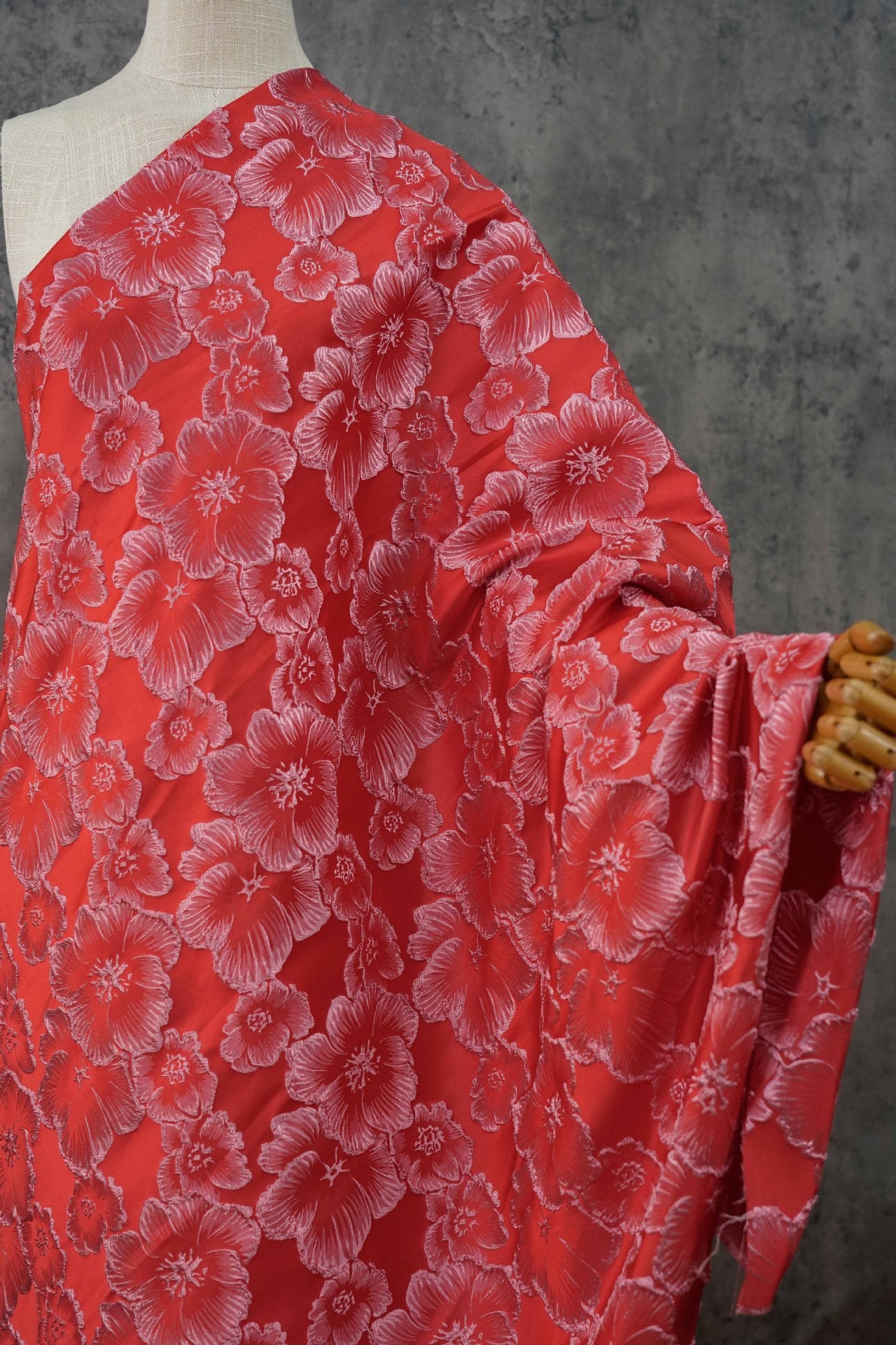 3D Floral Metallic Jacquard Fabric - Dress Jacket by the Yard - Red