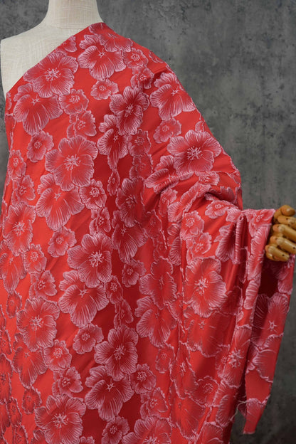 3D Floral Metallic Jacquard Fabric - Dress Jacket by the Yard - Red