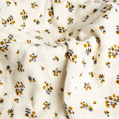 Double Gauze Cotton Fabric - Crinkle Texture Apparel & Craft by the Yard - Yellow Floral
