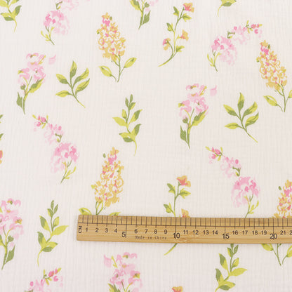 Cotton Double Gauze Fabric, Floral & novelty Prints (5) - Pink Bouquet