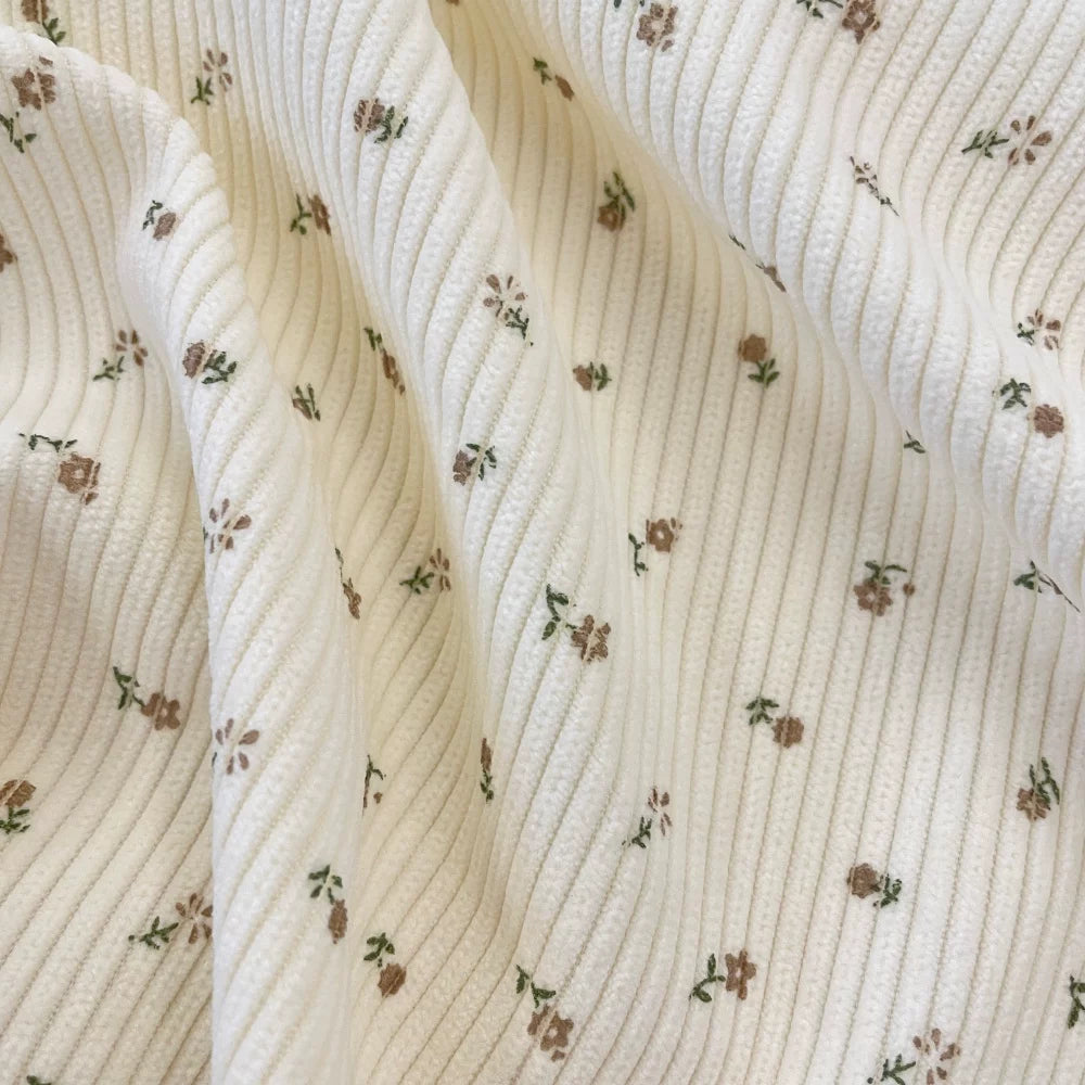 Cotton Corduroy Wildflower Fabric, for Shirts & Skirts - Beige