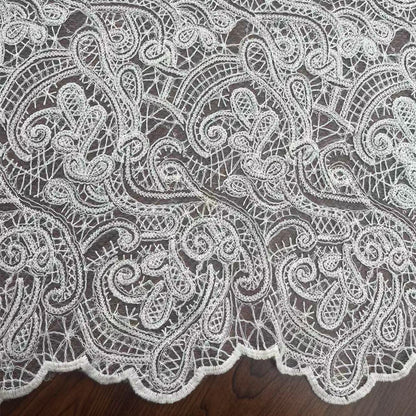 Cotton-Thread Embroidered Mesh Fabric, 100 g/m², 135 cm Wide, for Wedding, Formal Wear & Craft - Beige