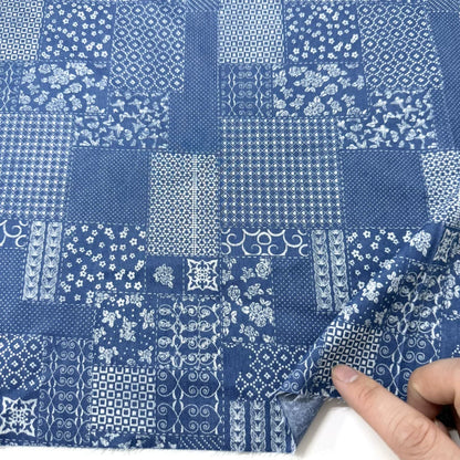 Cotton Denim Fabric, Washed Prints, for Dresses, Shirts & DIY - Patchwork Plaid