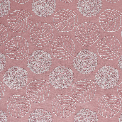 Ramie Cotton Leaf Embroidery Fabric, 47 in Wide - Pink Leaf