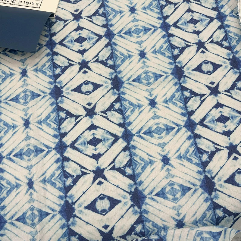 Tie-Dye Indigo Cotton Linen Fabric for Tablecloths & Door Curtains - Tie-Dye Design 7
