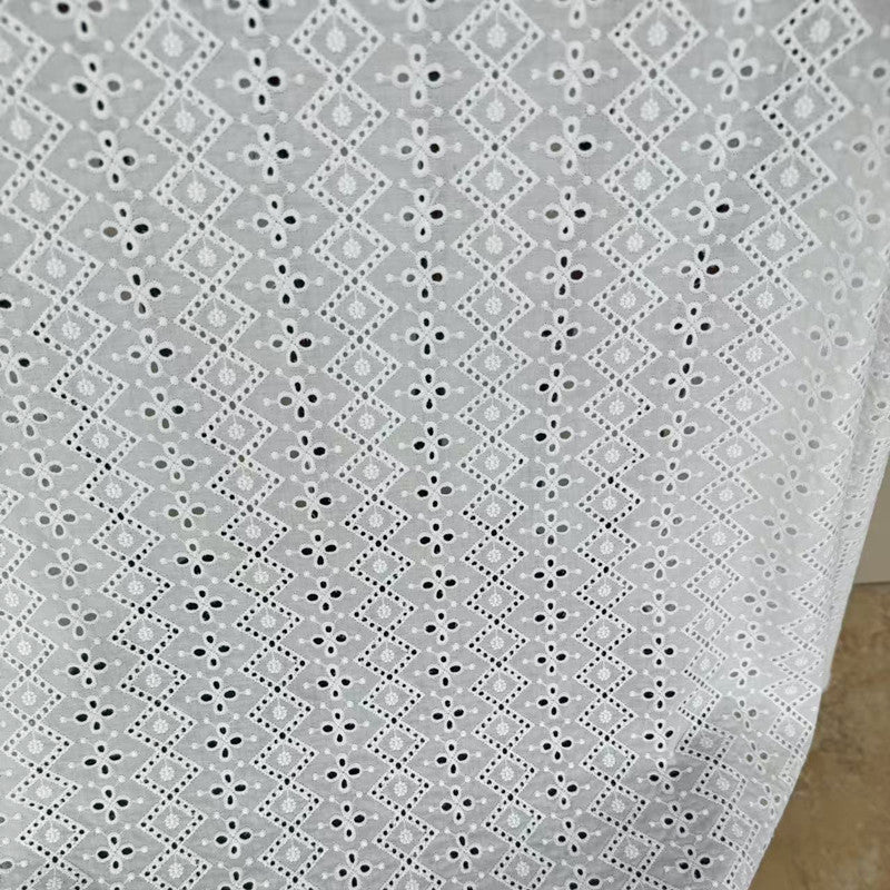 100% Cotton Cutwork Embroidered Fabric, 80 g/m², 130 cm Wide, for Dresses, Shirts & Table Linen