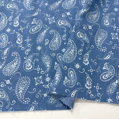 Cotton Denim Fabric, Washed Prints, for Dresses, Shirts & DIY - Paisley Print