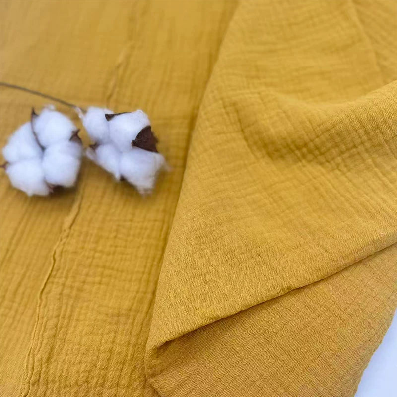 Double-Layer Cotton Gauze Fabric, Soft Crinkle Woven for Loungewear - Mustard 23#