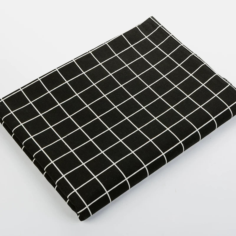 Heavy Cotton Linen Daisy Fabric, for Curtains & Upholstery - Black Large Check