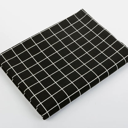 Heavy Cotton Linen Daisy Fabric, for Curtains & Upholstery - Black Large Check