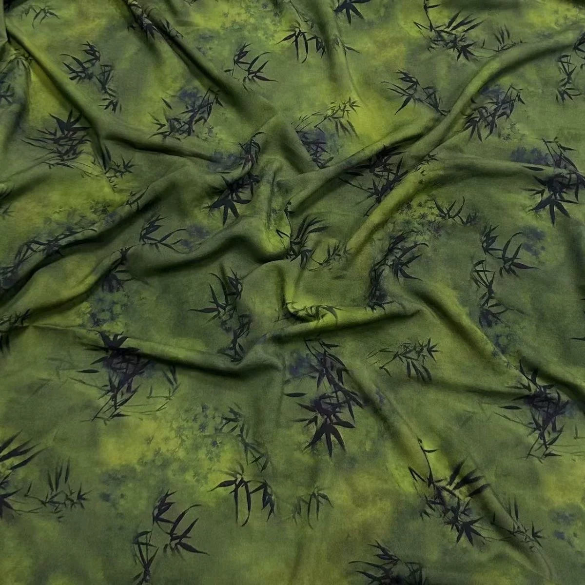 Rayon Fabric, Green Bamboo Print, for Qipao & Pajamas