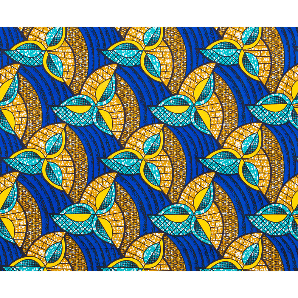 Ankara Polyester Wax Print Fabric, Flocked (Blue)