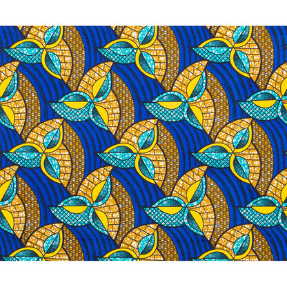 Ankara Polyester Wax Print Fabric, Flocked (Blue)