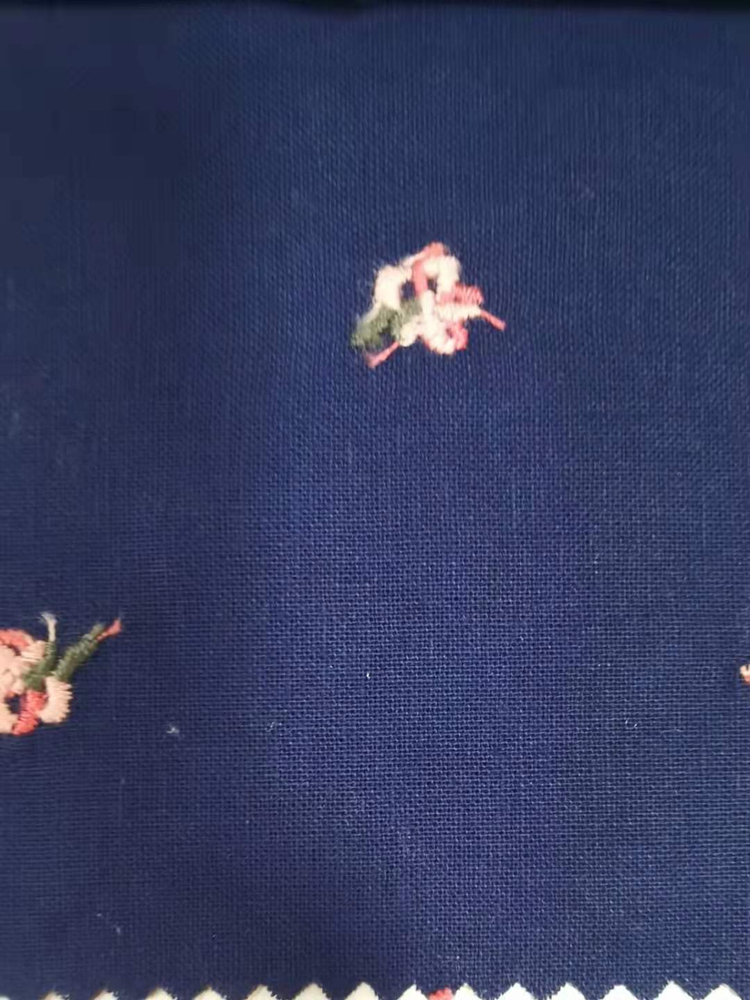Ramie Flower Embroidery Fabric, 49 in Wide - Navy
