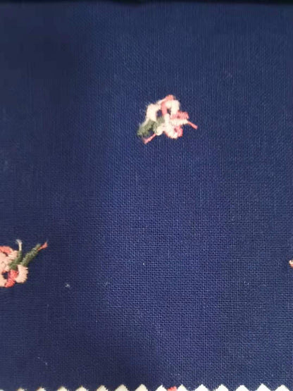 Ramie Flower Embroidery Fabric, 49 in Wide - Navy