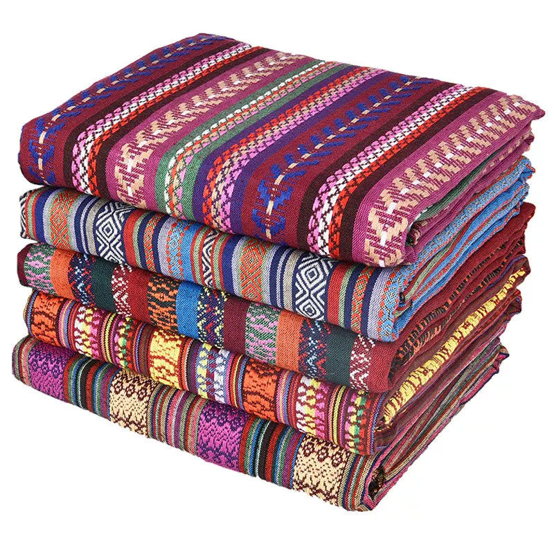 Ethnic Cotton Linen Tablecloth Fabric, Vintage Woven for Home Decor