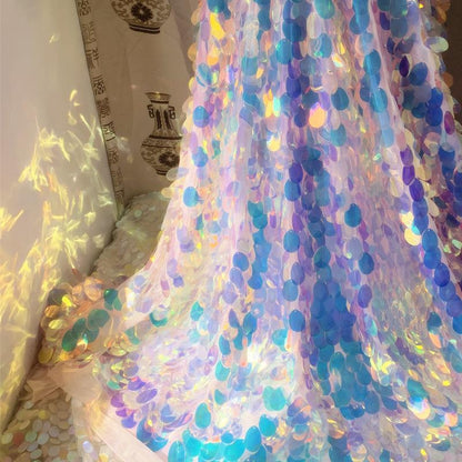 Mermaid Sequin Fabric, Laser Iridescent, 49 in Wide