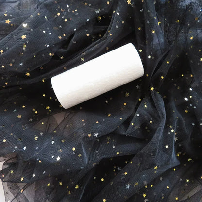 Star Moon Net Curtain Fabric, Soft Sheer Mesh for Photo Backdrops - Black