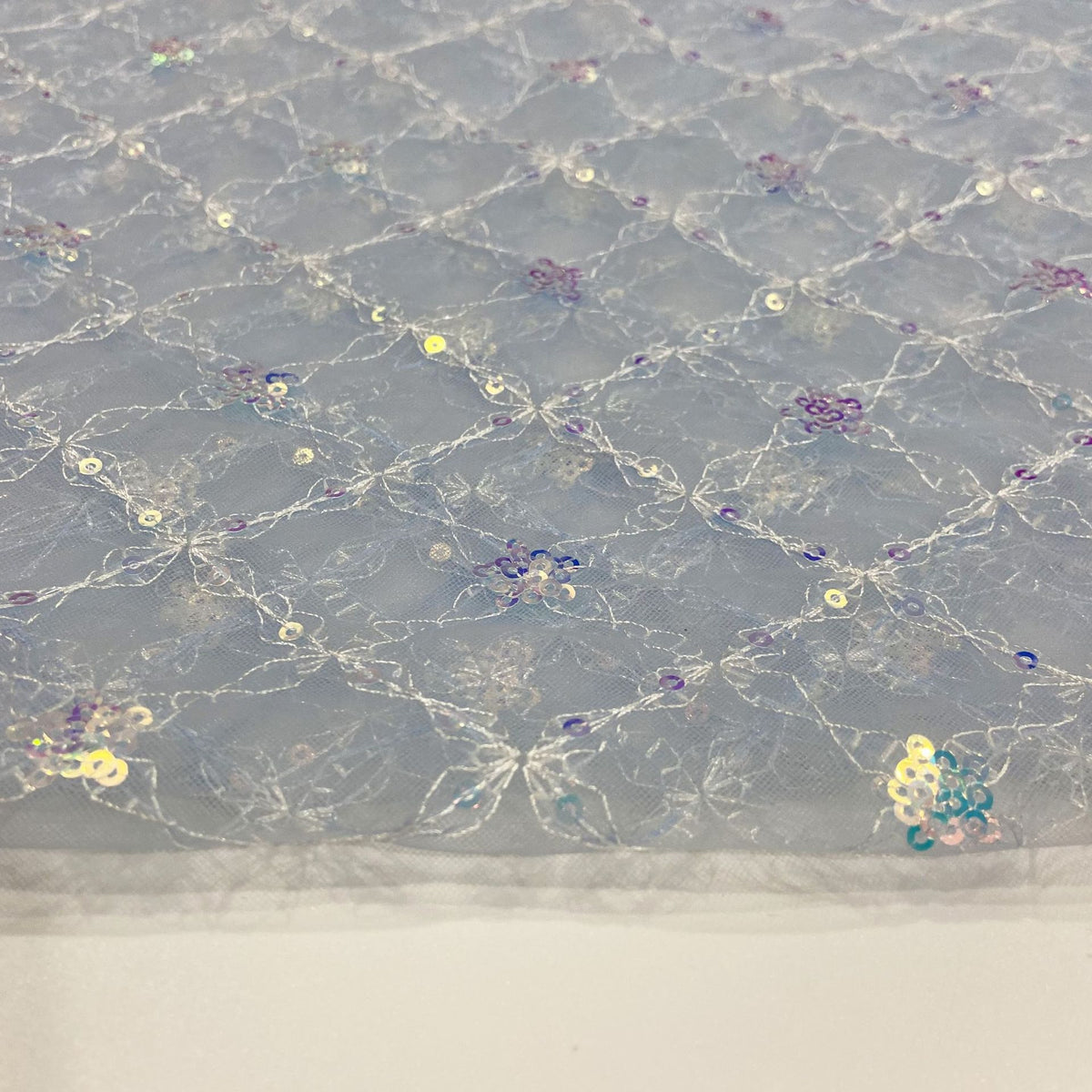 Sequin Embroidery Mesh, Diamond Grid for Apparel, 51 in Wide