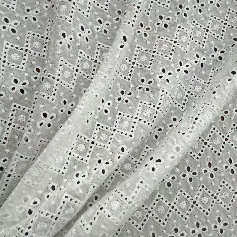 100% Cotton Cutwork Embroidered Fabric, 80 g/m², 130 cm Wide, for Dresses, Shirts & Table Linen