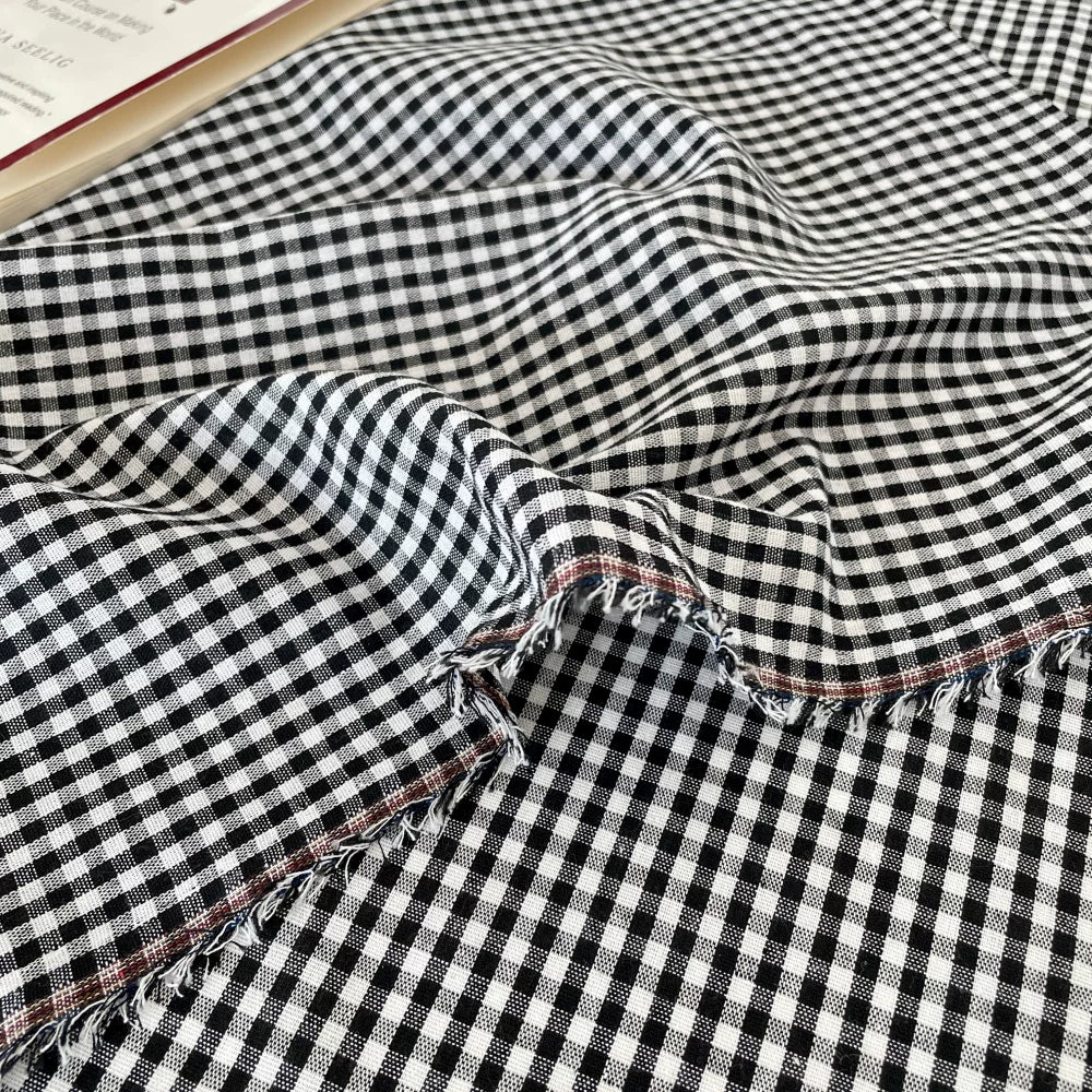Cotton Gingham Check Fabric, for Shirts & Cushions - Small Black Check