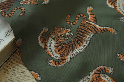Leopard Cat Jacquard Fabric By The Yard | 7 Colors, 59" Wide for Kids Wear & Bags - Dark Green
