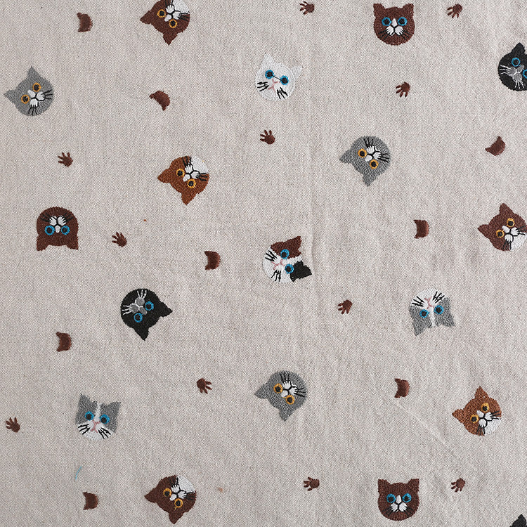 Cat 3D Embroidery Fabric, for Toys & Apparel, 49 in Wide - Cream