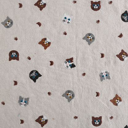 Cat 3D Embroidery Fabric, for Toys & Apparel, 49 in Wide - Cream