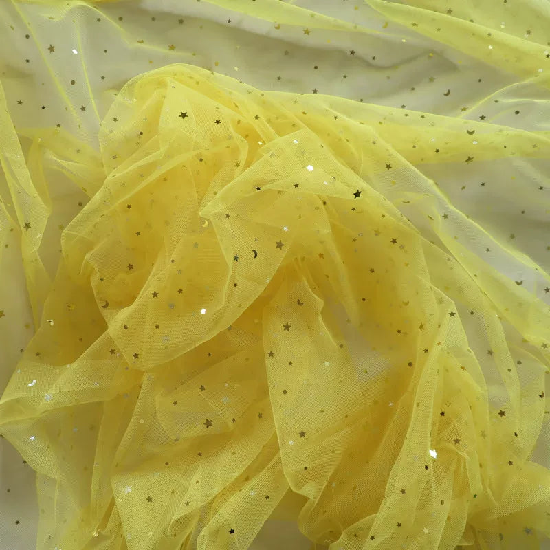 Star Moon Net Curtain Fabric, Soft Sheer Mesh for Photo Backdrops - Bright Yellow