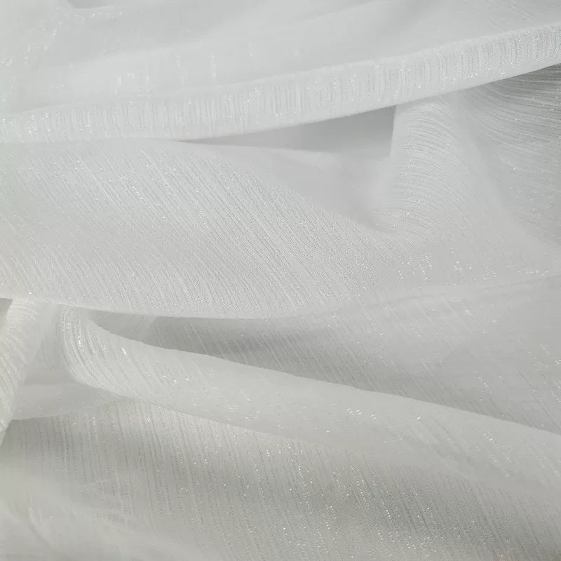 Crinkle Chiffon Fabric with Metallic Shimmer for Hanfu, Dresses & Curtains - Off White