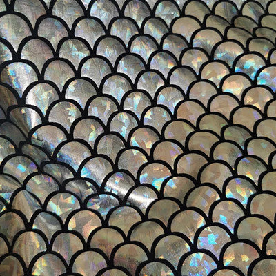 Holographic Fish Scale Stretch Fabric By The Yard | 10 Colors, 58" Wide, 2-Way Stretch for Dance Costumes & Stage Decor - Silver
