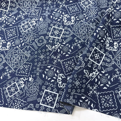 Cotton Denim Fabric, Washed Prints, for Dresses, Shirts & DIY - Brocade Paisley