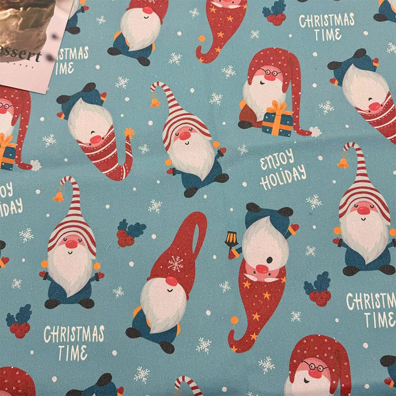 Christmas Print Cotton-Linen Fabric, Encrypted Woven Cloth for Decor & DIY - Blue Santa
