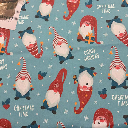 Christmas Print Cotton-Linen Fabric, Encrypted Woven Cloth for Decor & DIY - Blue Santa