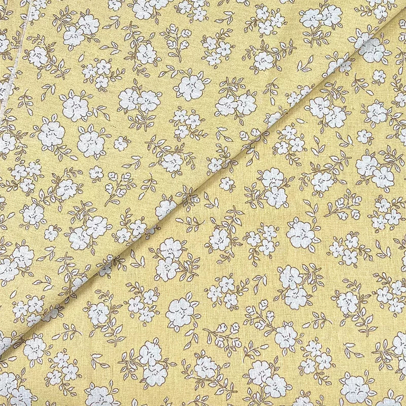 Vintage Floral Cotton Linen Fabric for Tablecloths & Sofa Covers - Yellow Plum Branch