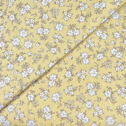 Vintage Floral Cotton Linen Fabric for Tablecloths & Sofa Covers - Yellow Plum Branch