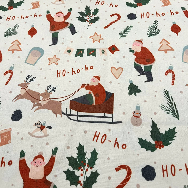 Christmas Print Cotton-Linen Fabric, Encrypted Woven Cloth for Decor & DIY - Merry Christmas