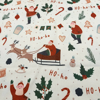 Christmas Print Cotton-Linen Fabric, Encrypted Woven Cloth for Decor & DIY - Merry Christmas