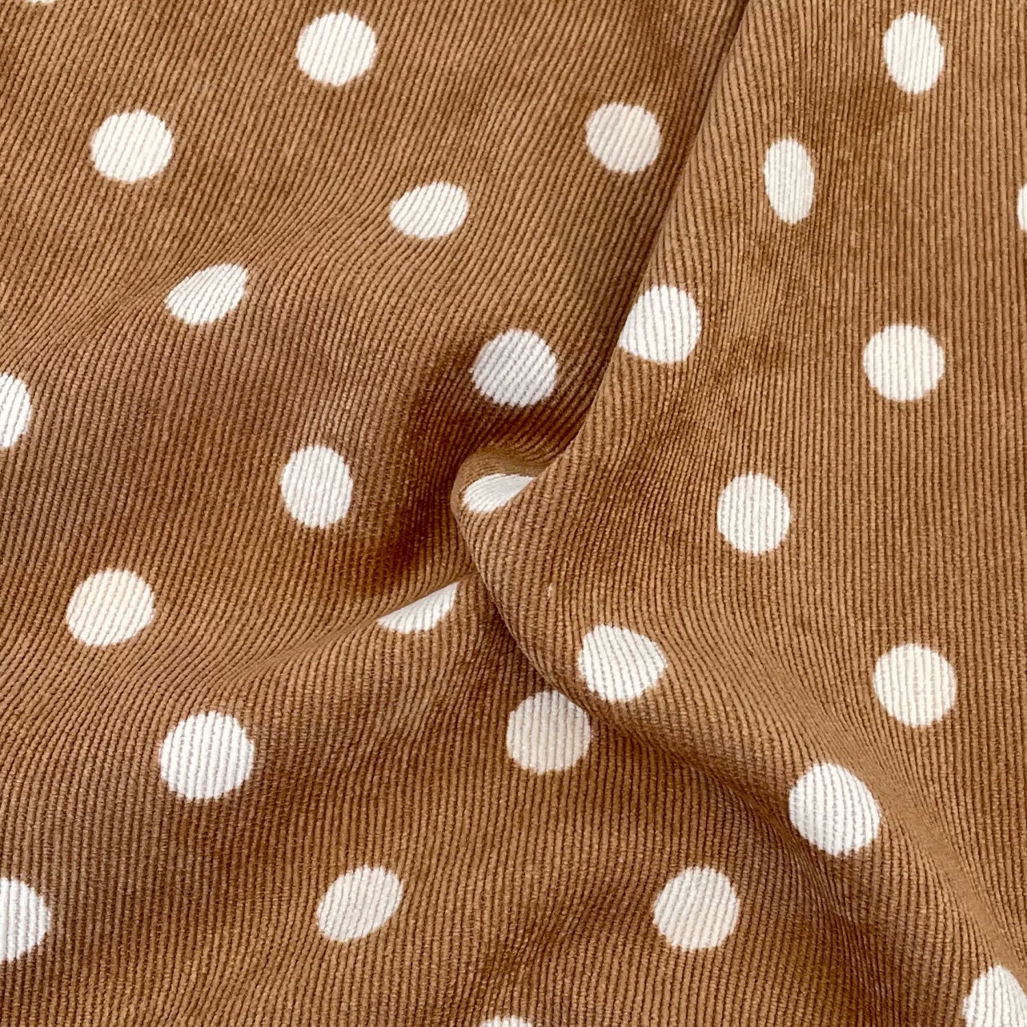 Printed Cotton Corduroy Fabric, for Dresses & Cushions - Retro Dot Khaki