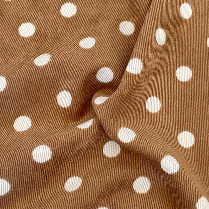 Printed Cotton Corduroy Fabric, for Dresses & Cushions - Retro Dot Khaki